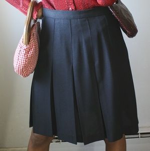 Vintage Skirt Pleated Knee Length Skirt Dark Blue